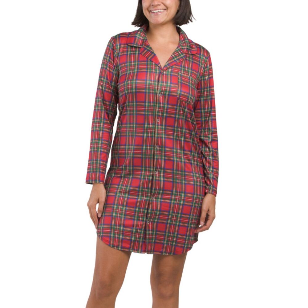 INK+IVY Holiday Plaid Notch Collar Nightshirt Size Large NWT
